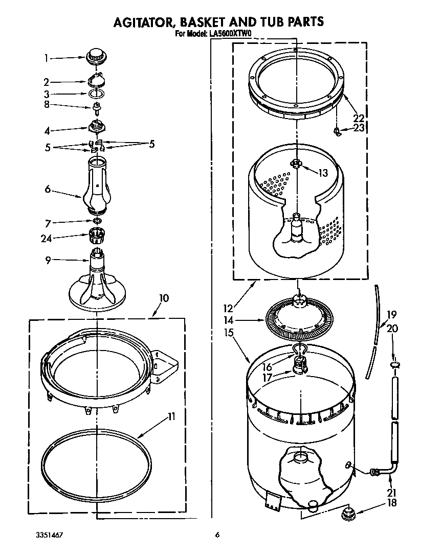 Agitator, basket and tub