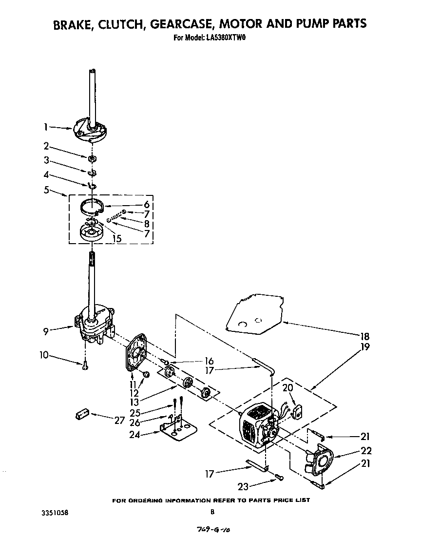 Brake, clutch, gearcase, motor and pump