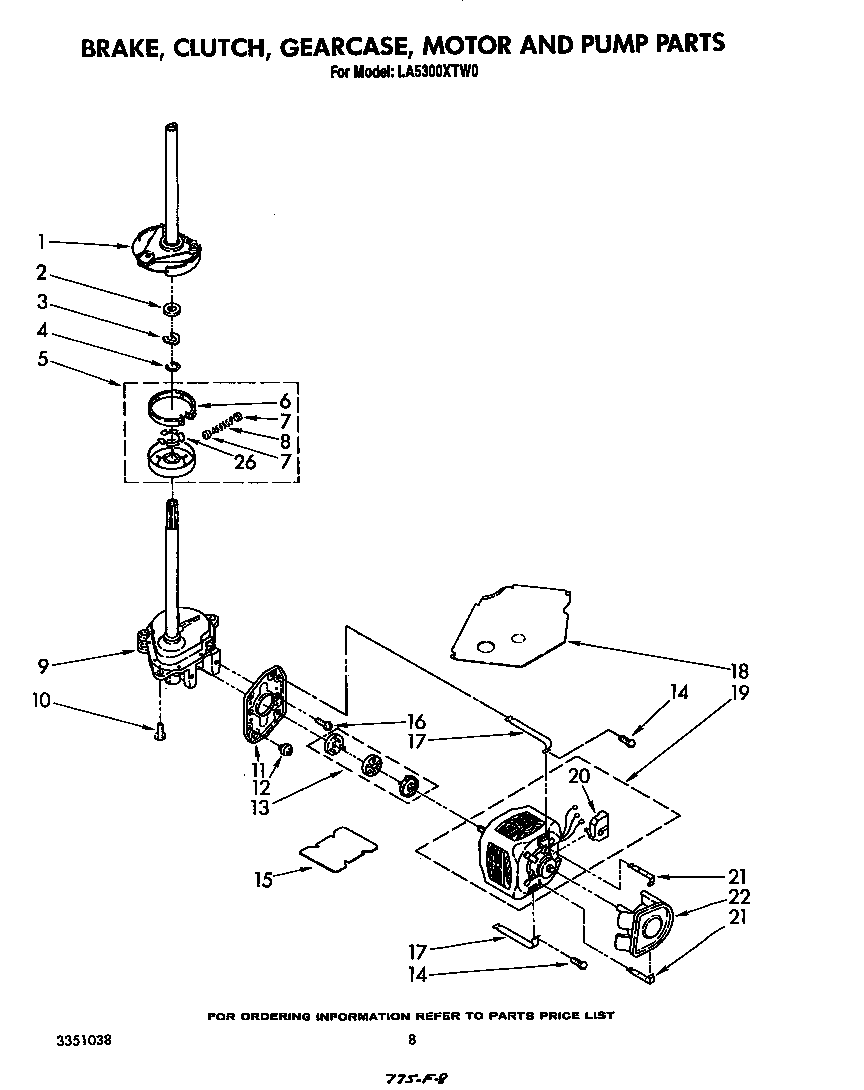 Brake, clutch, gearcase, motor and pump