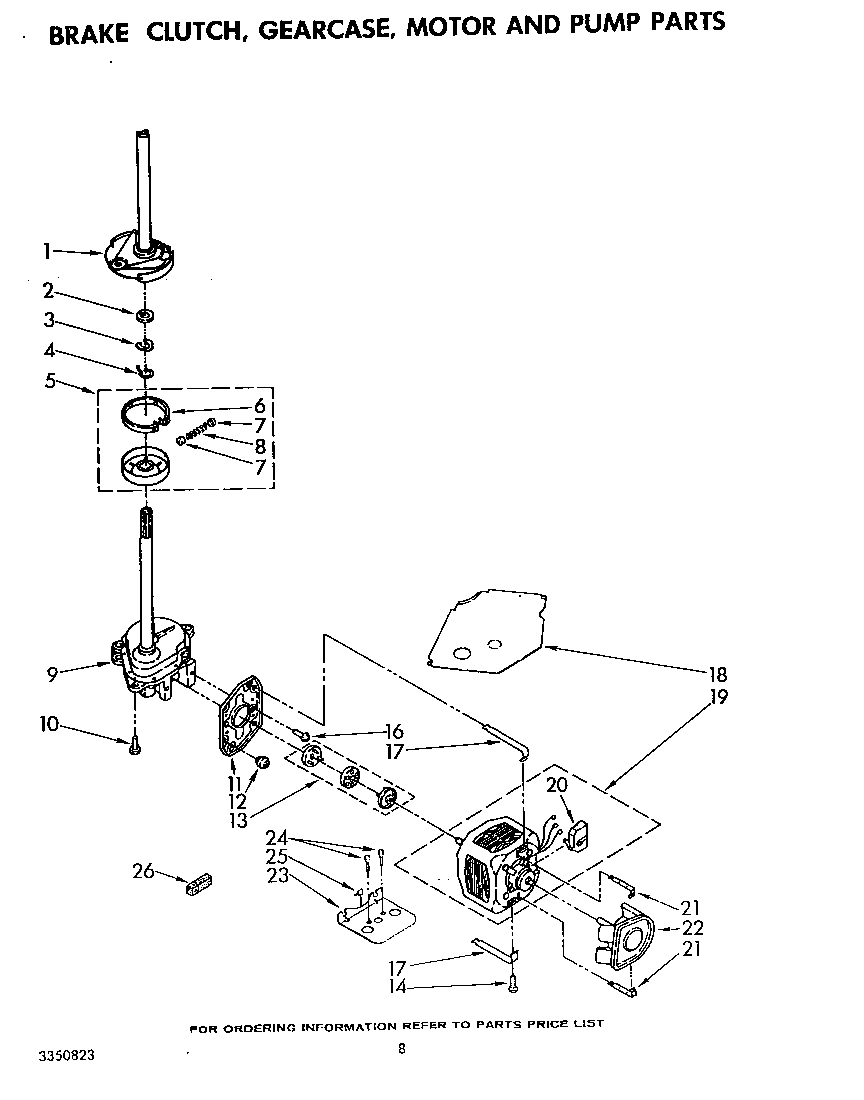Brake, gearcase, motor and pump