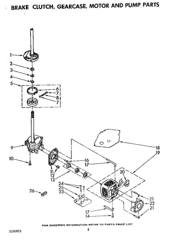 Brake, gearcase, motor and pump