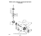 Whirlpool LA6053XSW1 brake, clutch, gearcase, motor and pump diagram