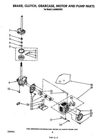 Brake, clutch, gearcase, motor and pump