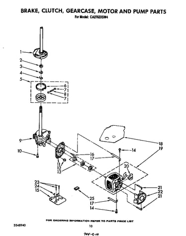 Brake, clutch, gearcase, motor and pump