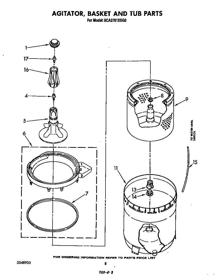 AGITATOR, BASKET AND TUB