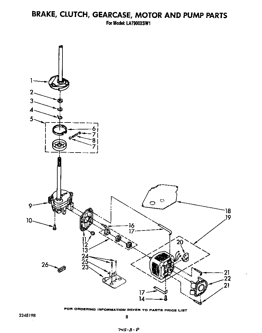 Brake, clutch, gearcase, motor and pump