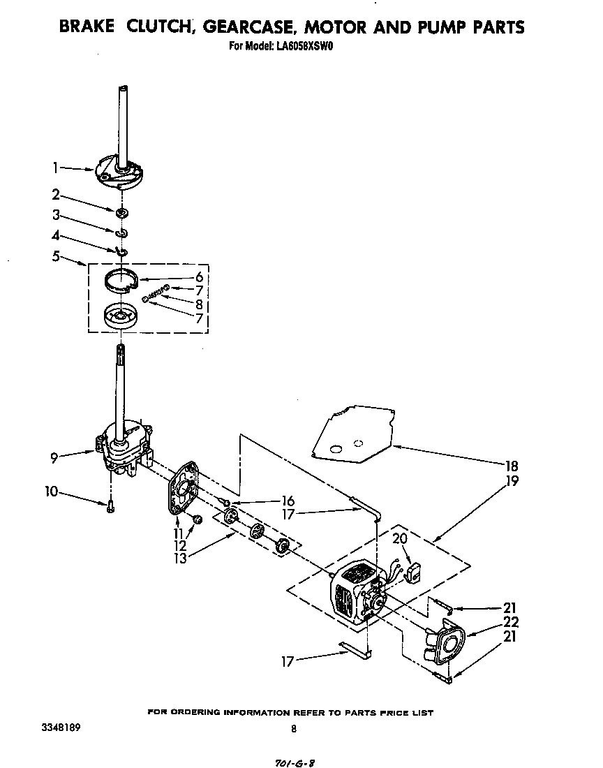 Brake, clutch, gearcase, motor and pump