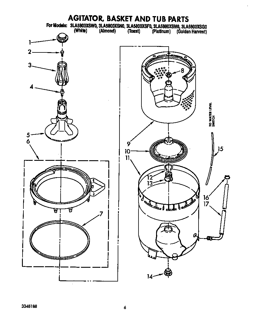 AGITATOR, BASKET AND TUB