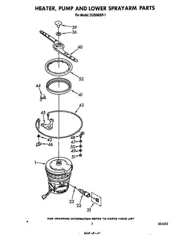 Heater, pump, and lower spray arm