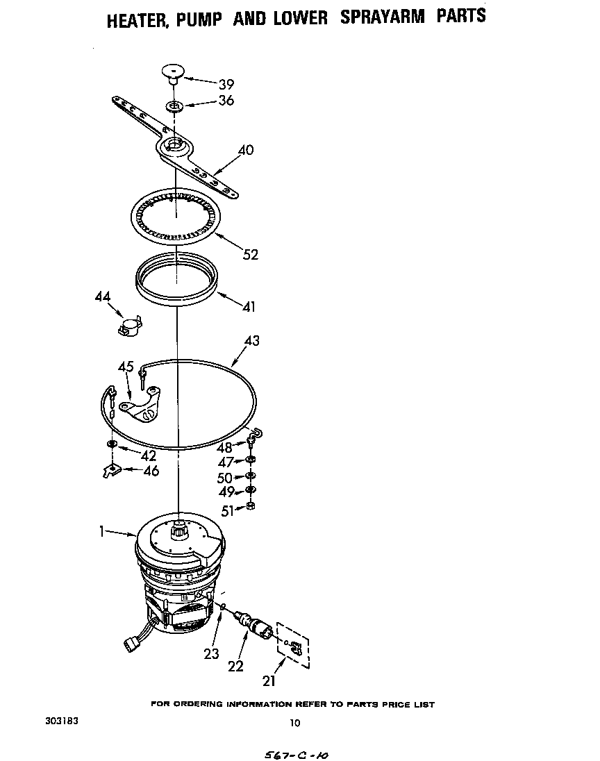 Heater, pump and lower spray arm