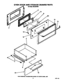 Oven door and storage drawer
