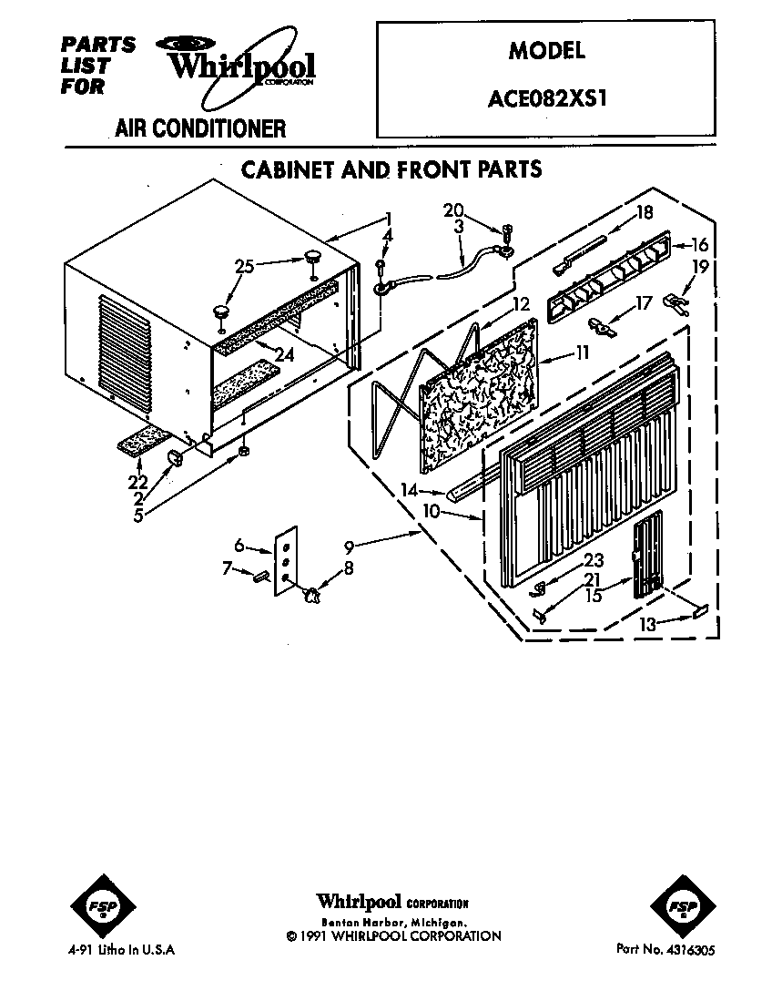 Cabinet and front parts