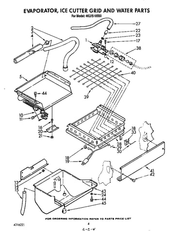 Evaporator, ice cutter grid and water