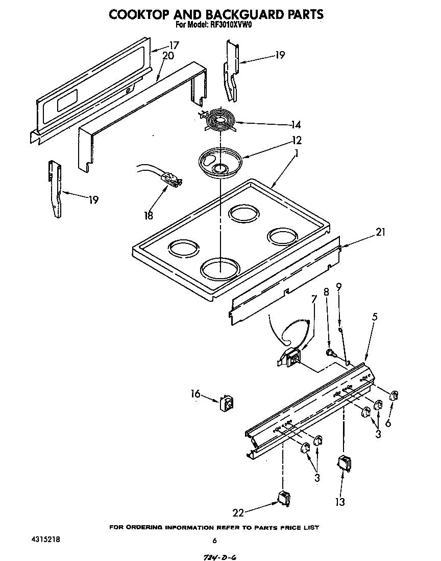 Cook top and backguard