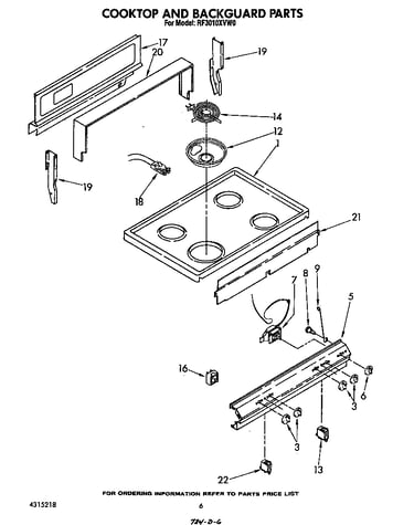 Cook top and backguard