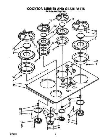 Cooktop, burner and grate