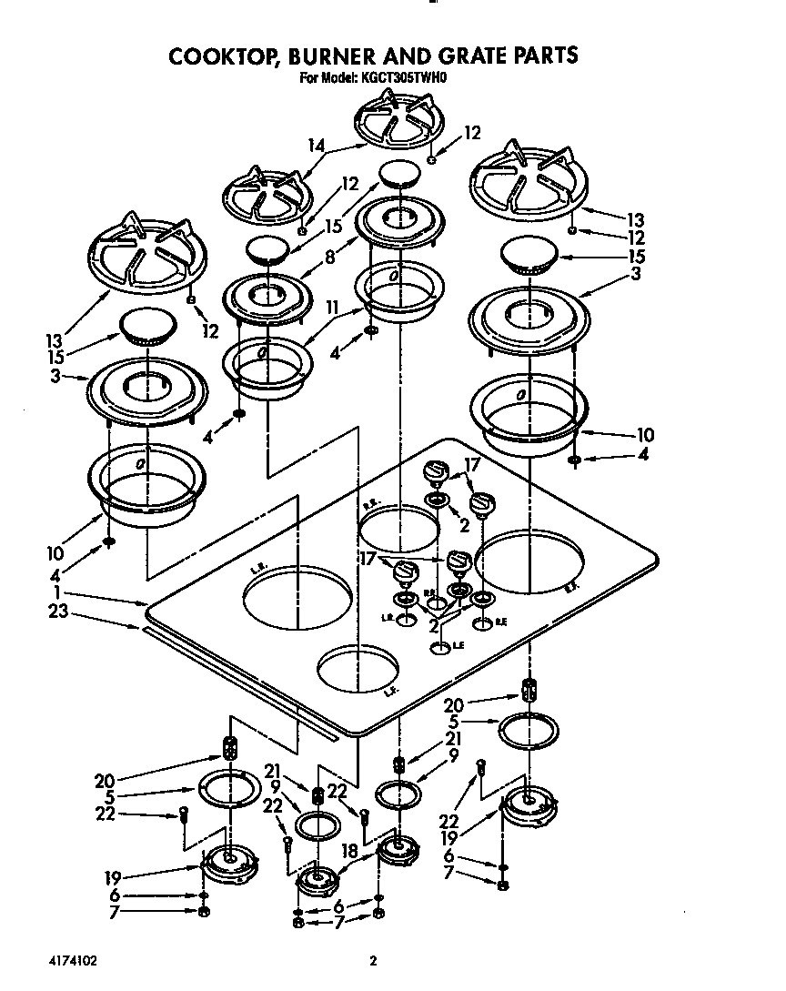 Cooktop, burner and grates