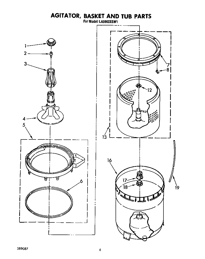 Agitator, basket and tub
