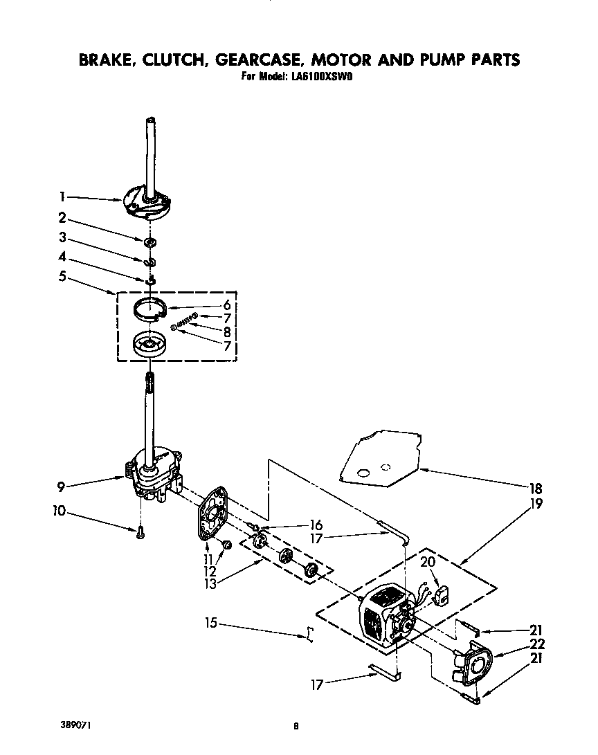 Brake, clutch, gearcase, motor and pump