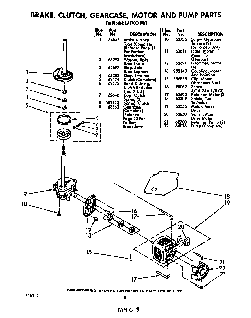 Brake, clutch, gearcase, motor and pump