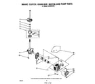 Whirlpool LA5300XPW2 brake, clutch, gearcase, motor and pump diagram