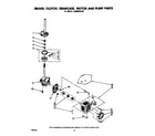 Whirlpool LA6500XPW1 brake, clutch, gearcase, motor and pump diagram