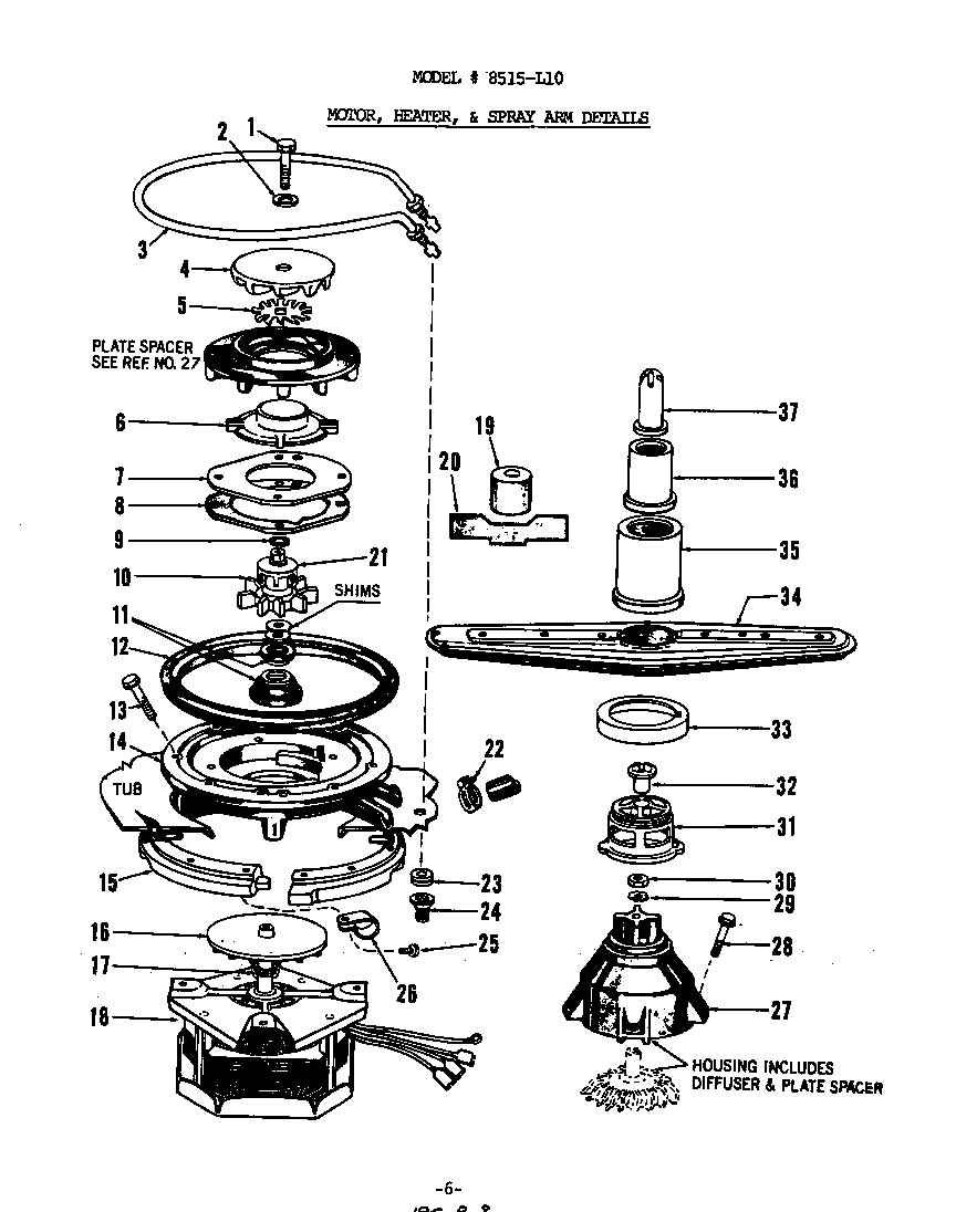 Motor, heater and spray arm