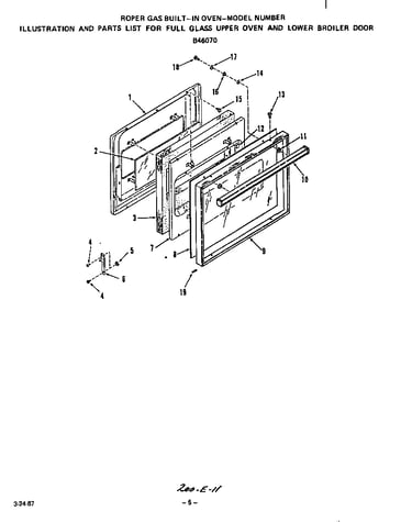 Glass upper oven and lower broiler door