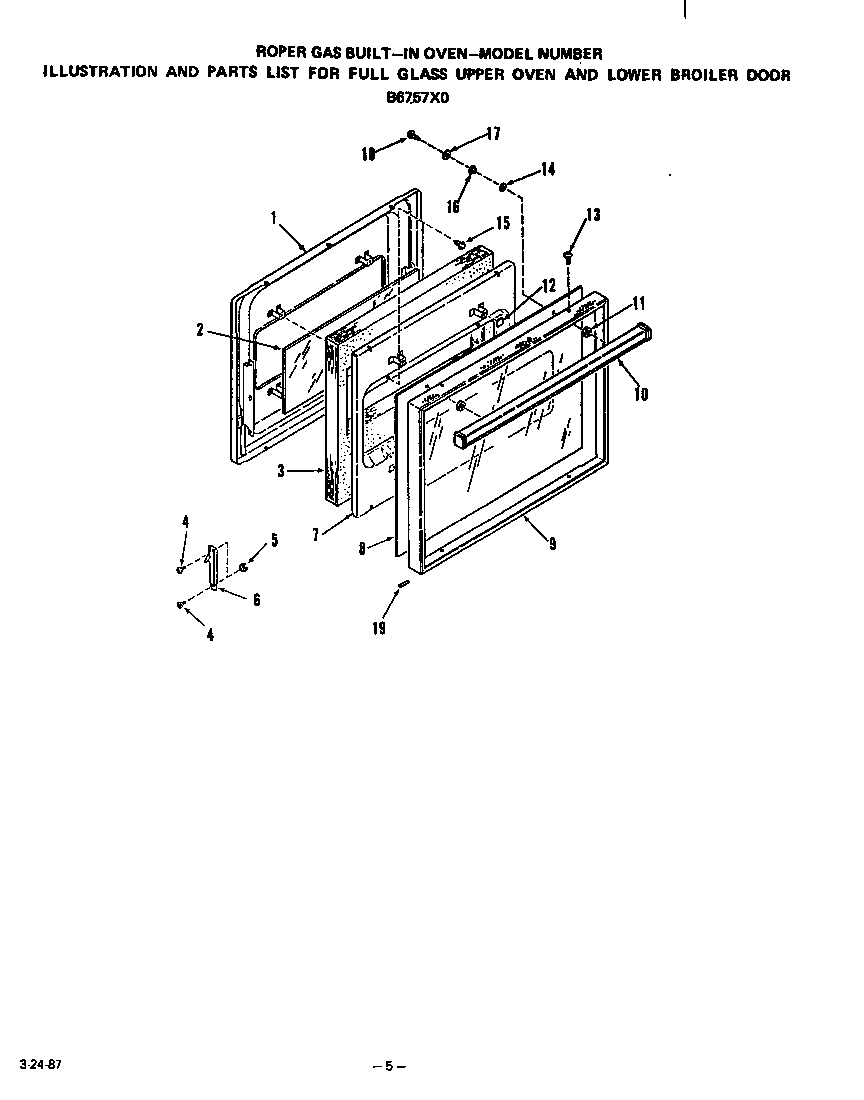 Glass upper oven and lower broiler door