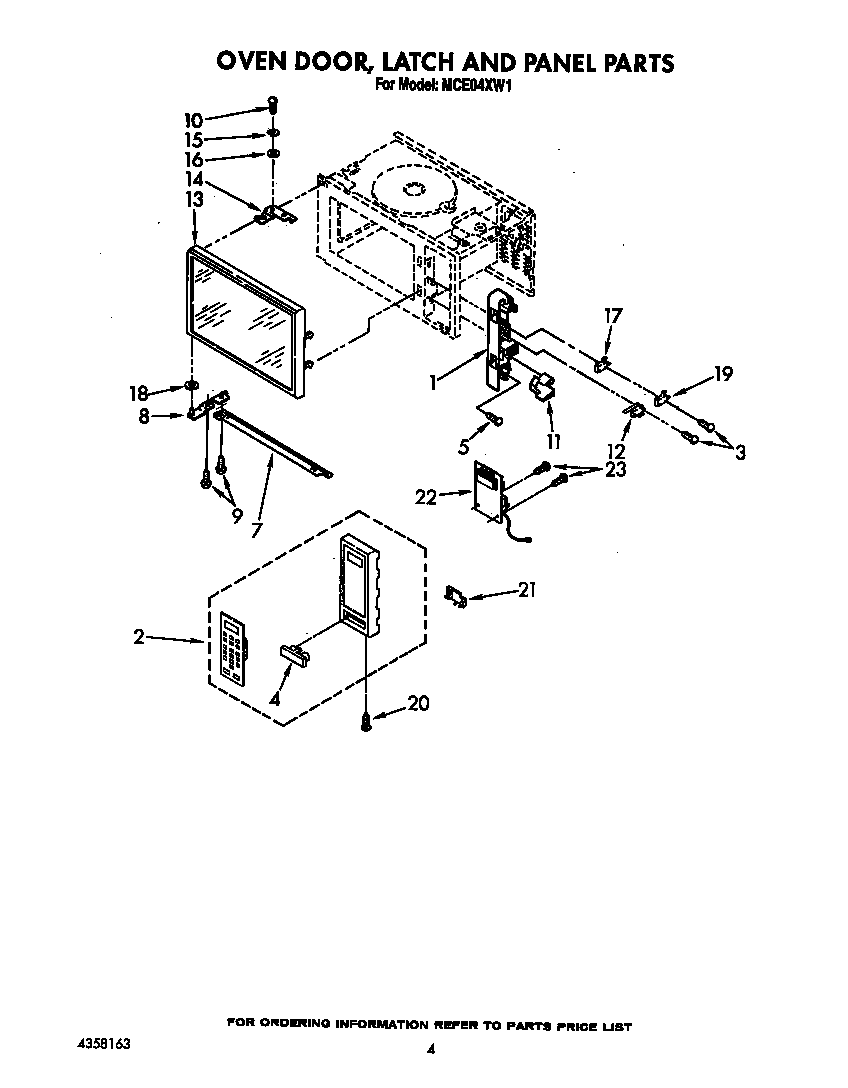 Oven door, latch and panel
