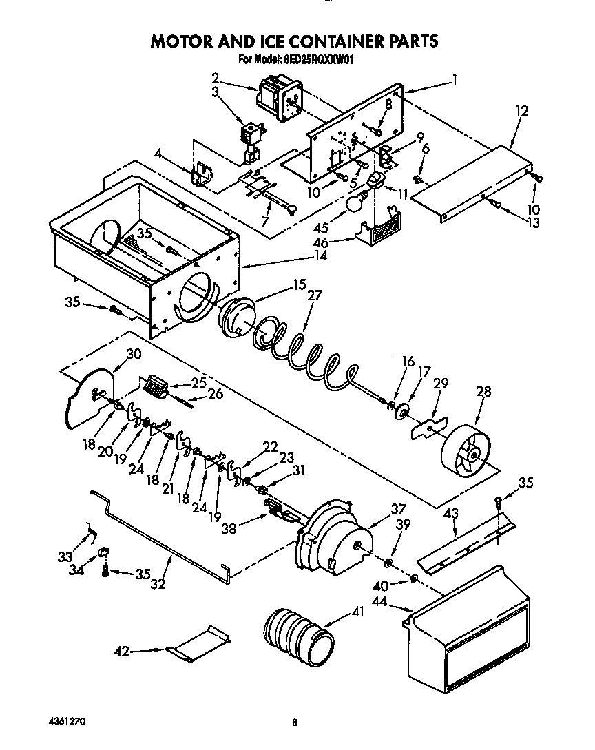 Motor and ice container