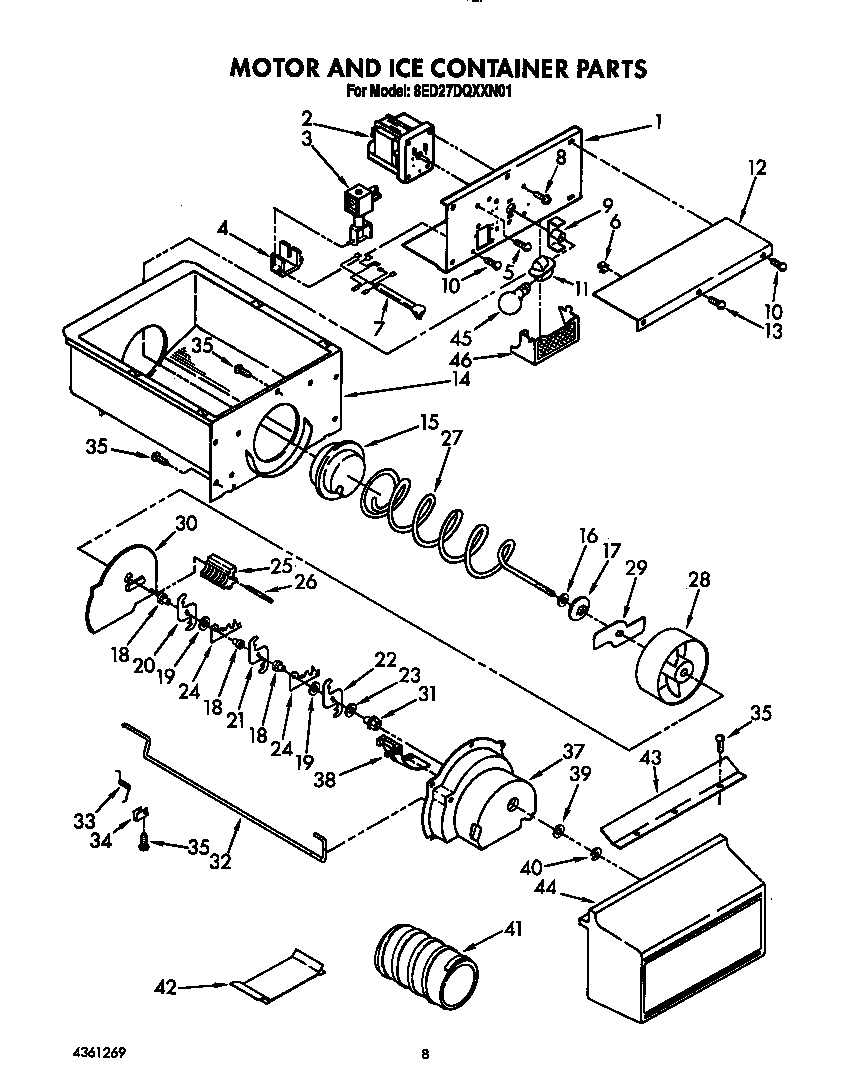 Motor and ice container