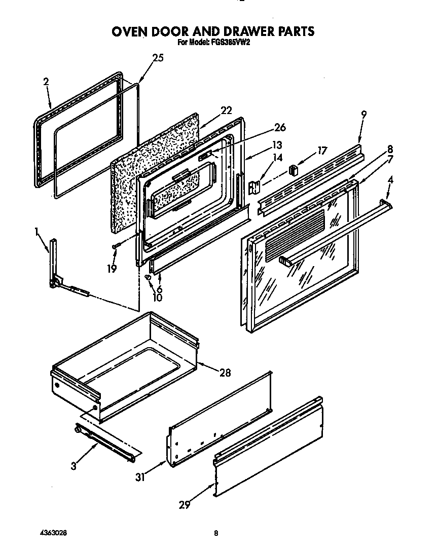 Oven door and drawer