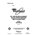 Whirlpool SS373PEXT0 front cover diagram