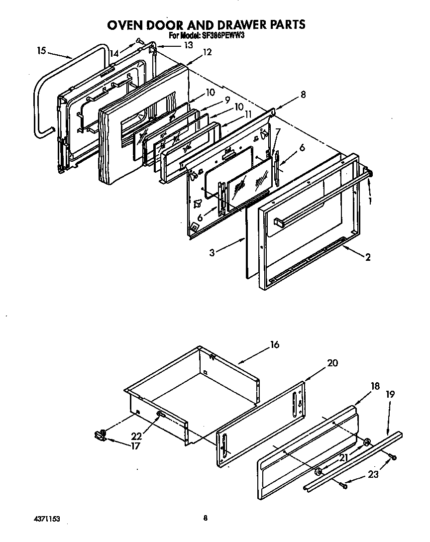 Oven door and drawer