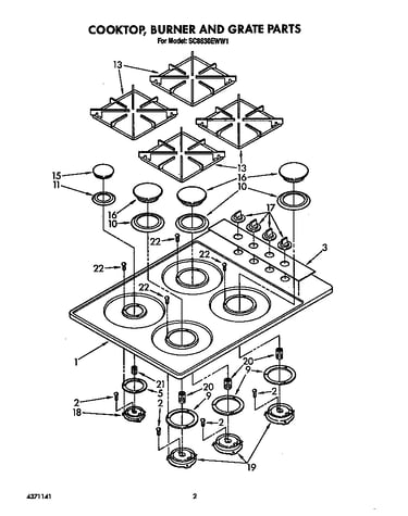Cooktop, burner and grate parts