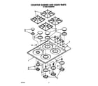 Whirlpool SC8630EXW1 cooktop, burner and grate parts diagram