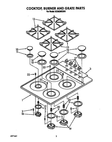 Cooktop, burner and grate parts
