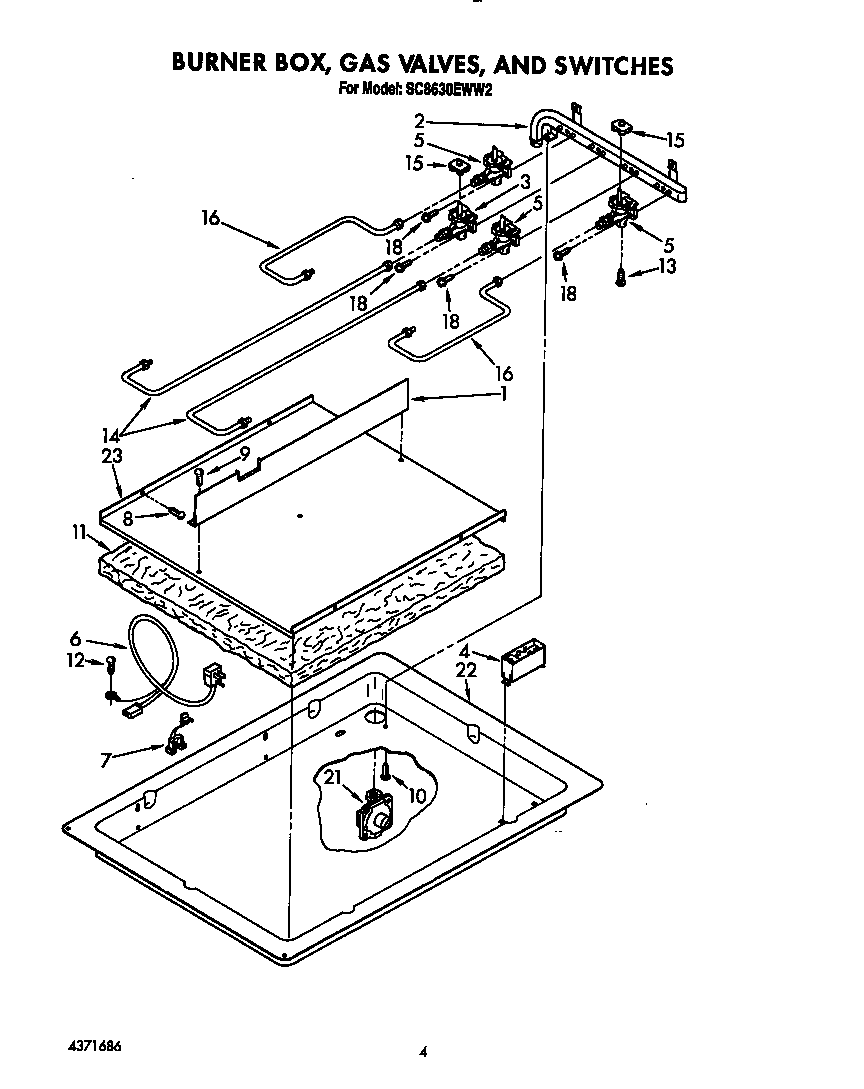 Burner box, gas valves, switches