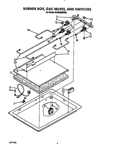 Burner box, gas valves, switches