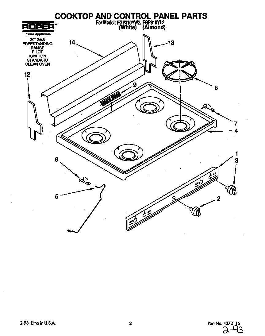 Cooktop and control panel