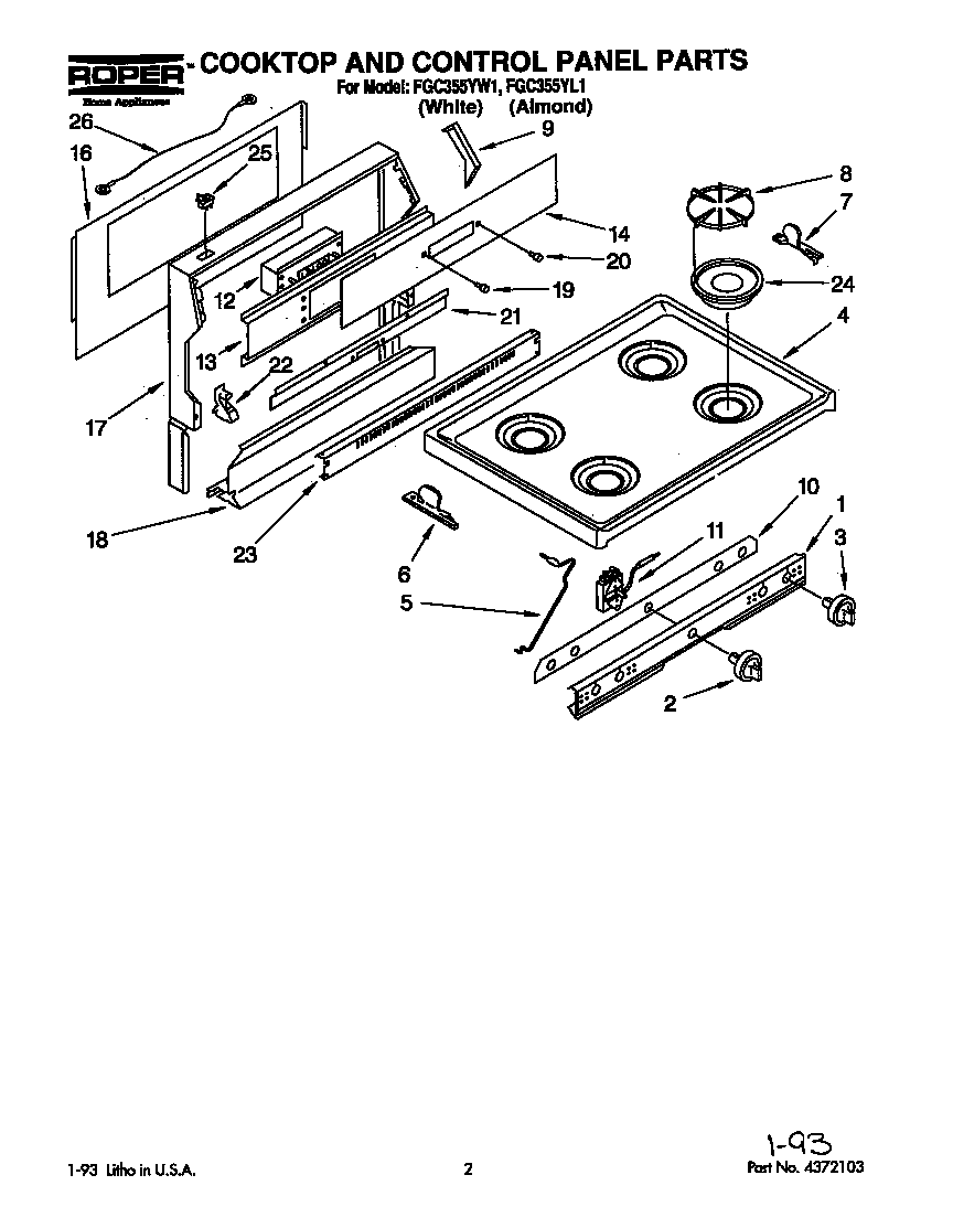 Cooktop and control panel parts