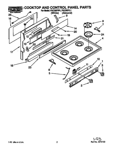 Cooktop and control panel parts