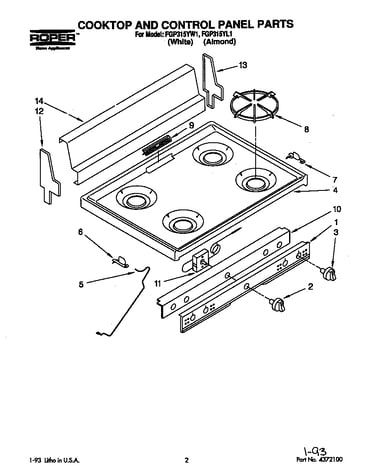 Cooktop and control panel parts