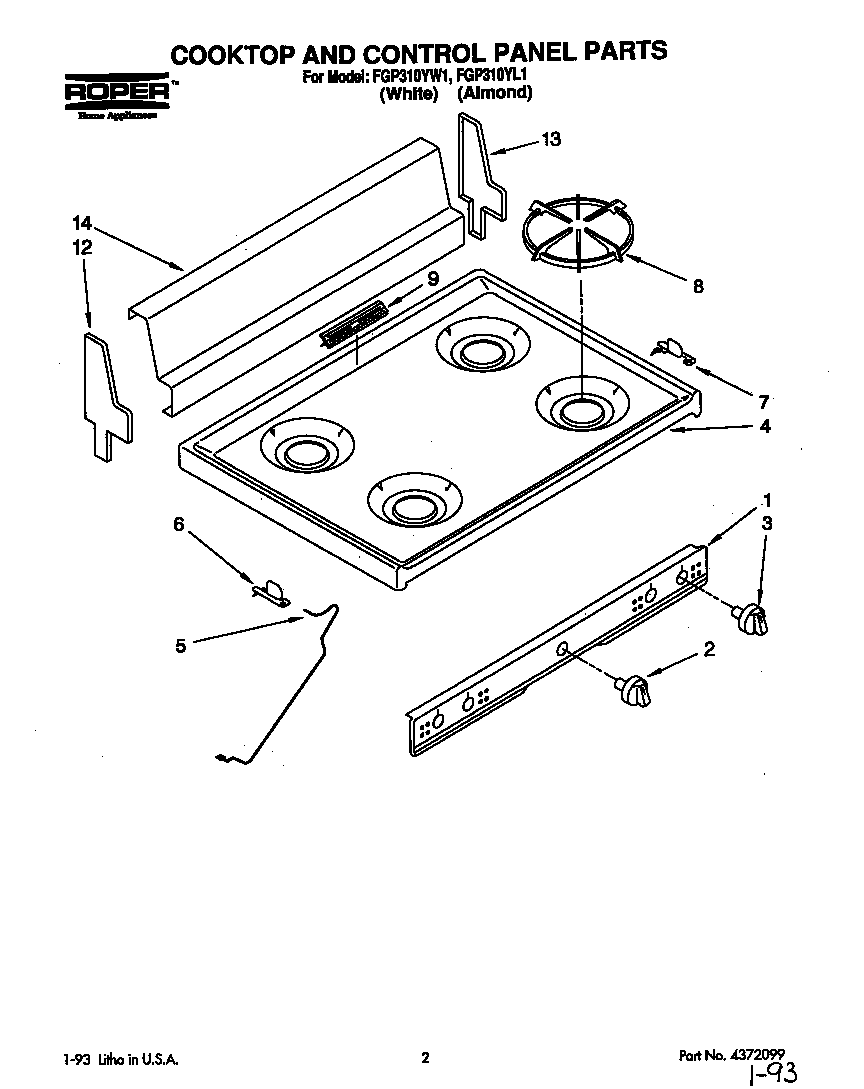 COOKTOP AND CONTROL PANEL PARTS