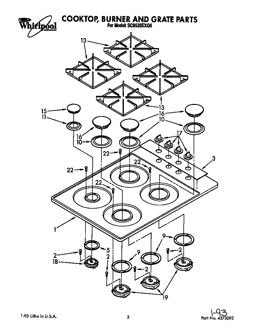 COOKTOP, BURNER, GRATE PARTS