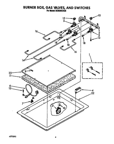 Burner box, gas valves, switches