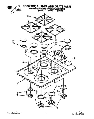 Cooktop, burner, grate parts