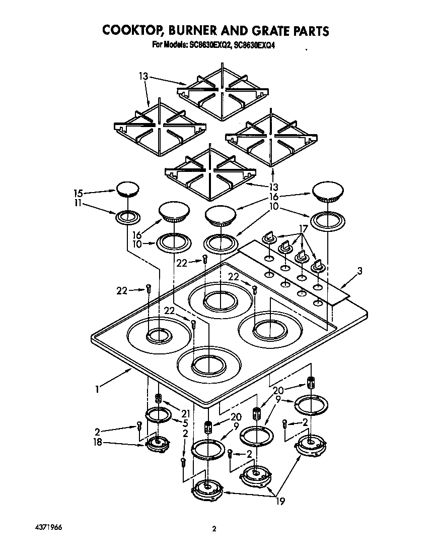 Cooktop, burner, grate parts