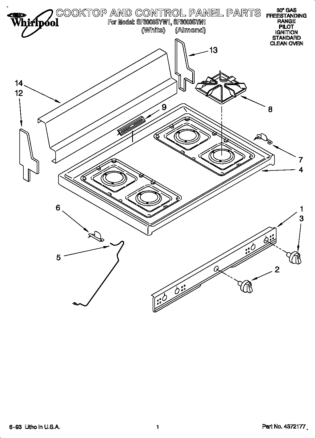Cooktop and control panel parts
